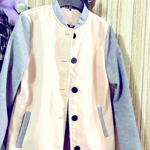 SHEIN Two toned cream colored jacket with gray sleeves/ collar & button closure